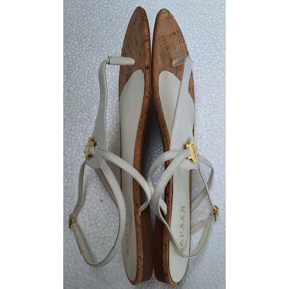 Lauren Ralph Lauren Anita Cork and Leather Flat Sandals White Size 10 Gold Logo - Picture 5 of 10